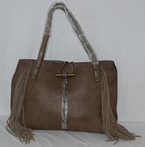 Simply Noelle Brand HB210 Taupe Color Womens Fringed Toggle Loop Closure Purse image 1