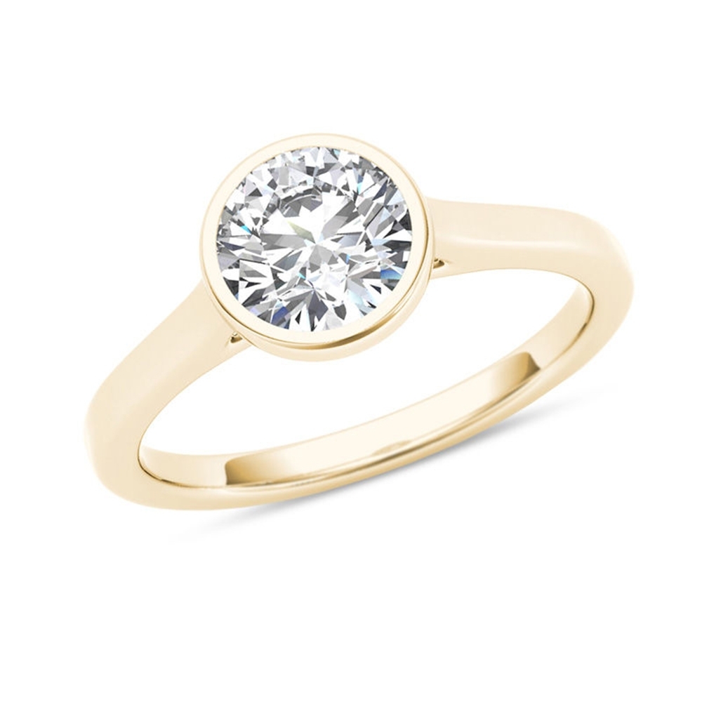 1 CT Bezel Set Round Diamond Solitaire Engagement Ring In 14K Yellow