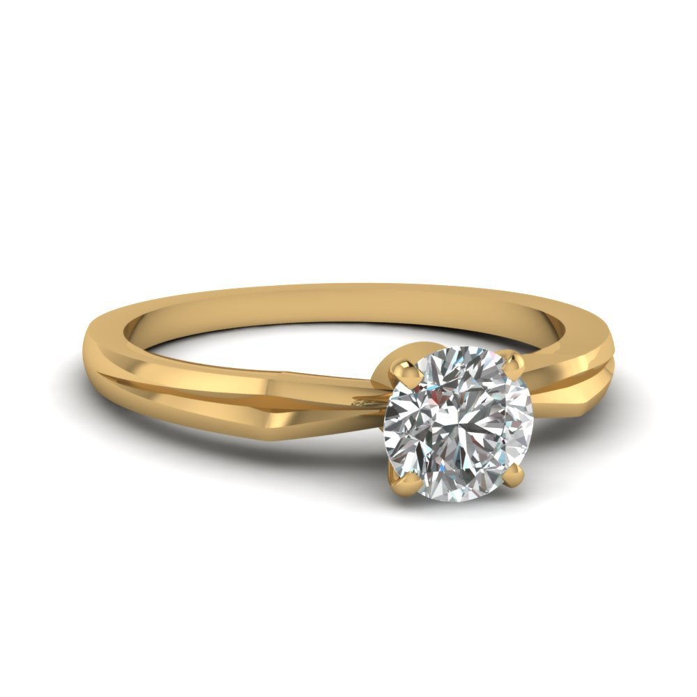 Round Cut CZ Diamond V Edged Solitaire Engagement Ring 14k Yellow Gold Plated