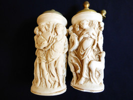VTG Art Italy Carved Detailed People Scenes Salt &amp; Pepper Shakers Grinde... - $84.15