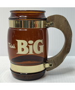 VTG Siesta Ware Glass Mug Amber Brown Cookie Jar with Wood Handle THINK BiG - $12.82