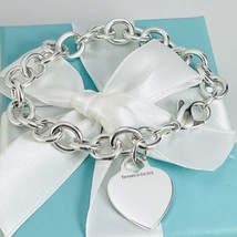 7.75" Tiffany & Co Engravable Blank Heart Tag Charm Bracelet in Sterling Silver - $239.95