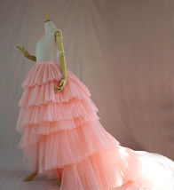High Low Tiered Tulle Skirt Layered Tulle Skirt with Train Blush Bridal Gowns