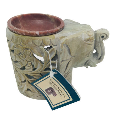 Soapstone Hand Carved Elephant Tealight Candle  Oil Warmer  Boho Decoration