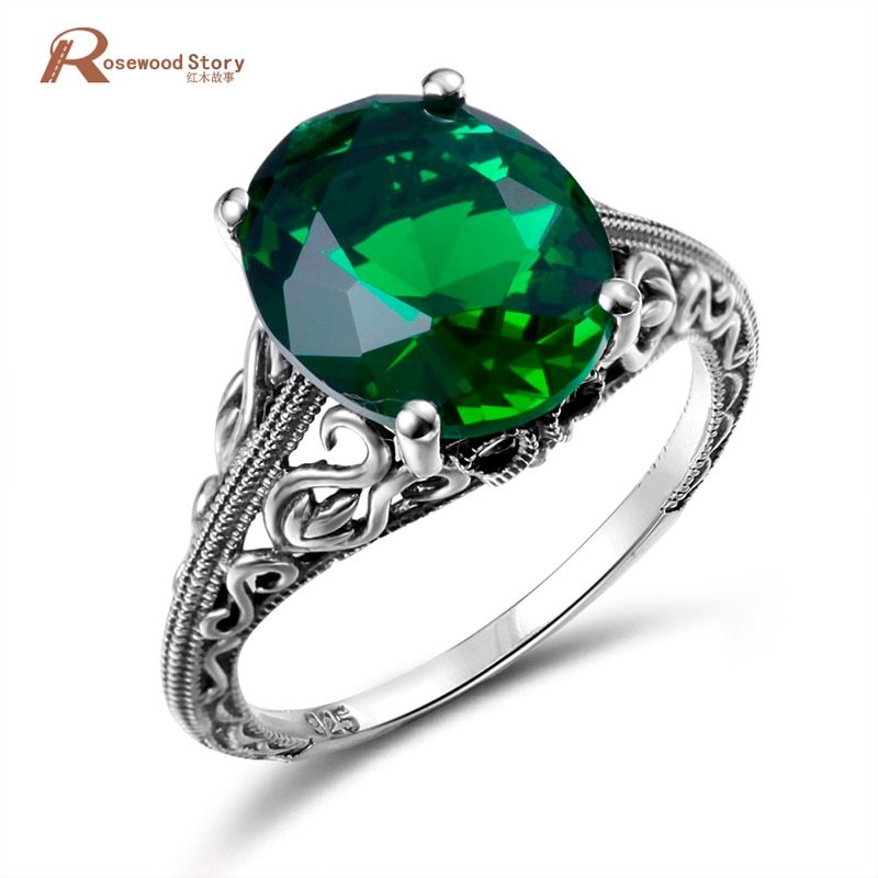 Bulgaria Jewelry Vintage Charms Green Crystal Ring For Women Handmade Engagement