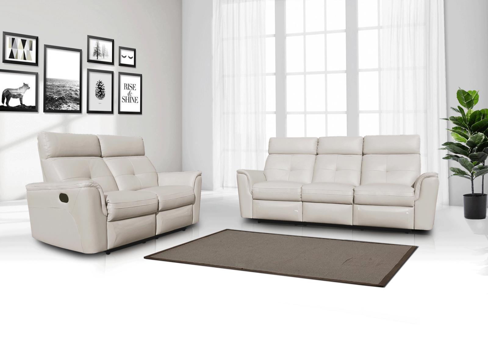 Esf 8501 Contemporary White Italian Leather Recliner Sofa Set 2 Pcs S L1600