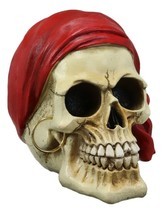 Ebros Ghost Ship Pirate Skull with Red Bandana and Earring Statue 6&quot; Long - $18.99