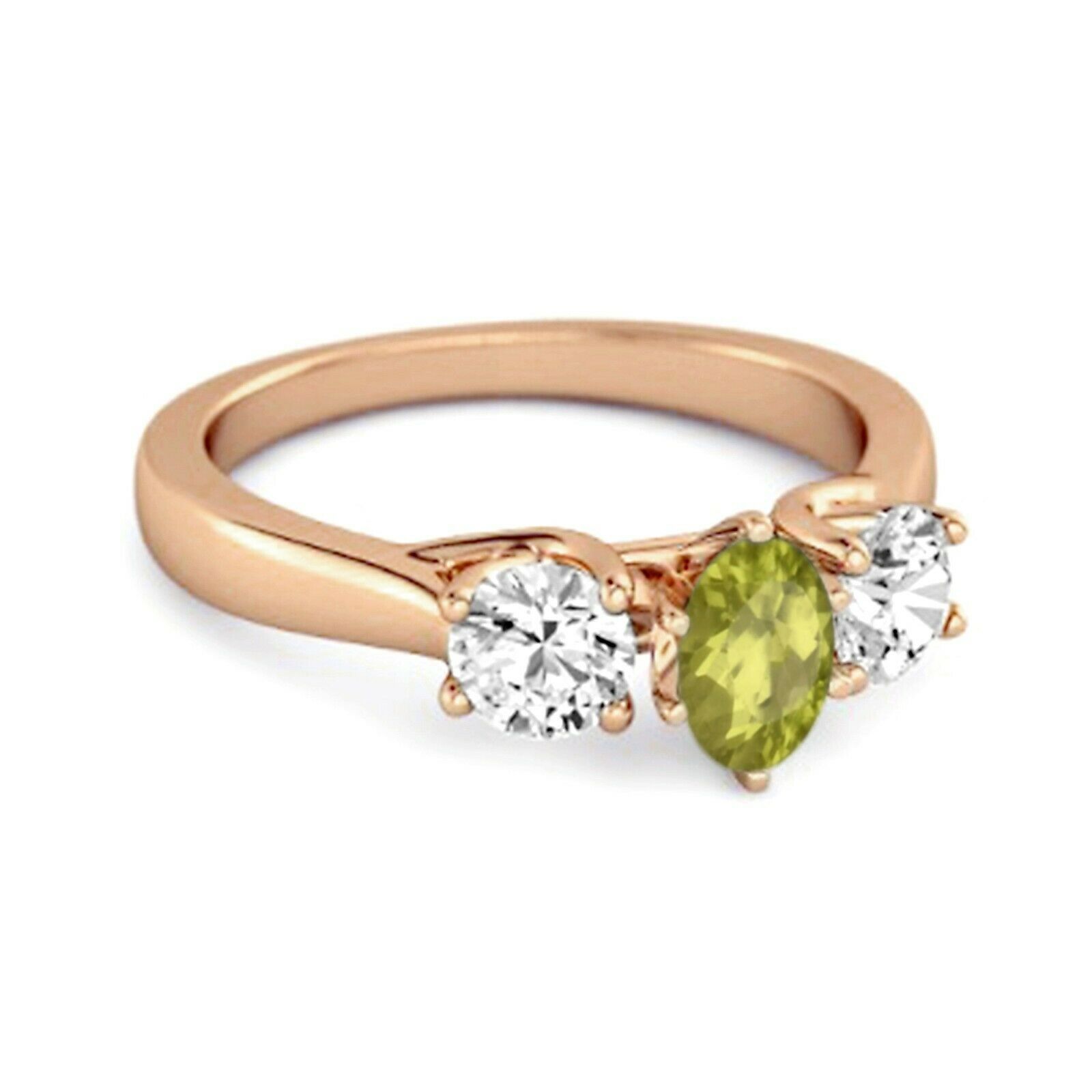 0.25 Ctw Green Peridot Gemstone 9K Rose Gold Engagement Ring