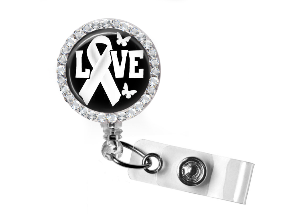 Love Lung Cancer Survivor Awareness Ribbon ID Badge Reel Badge Holder