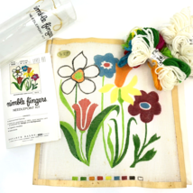 Vintage Needlepoint Kit MCM Canvas Colorful Flowers Modern Bright 14 x 1... - $50.00