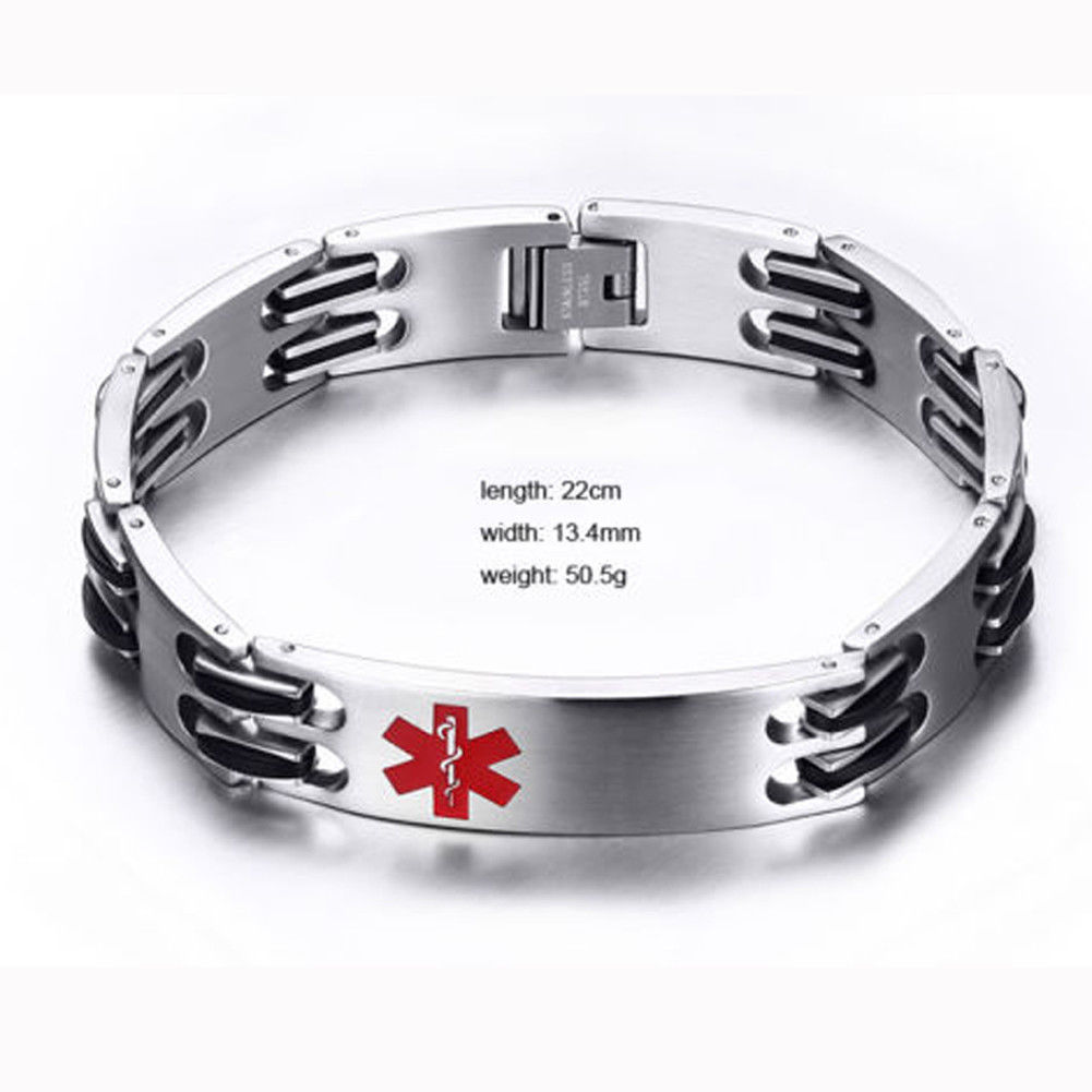 Free Engraving Titanium Steel Emergency Medical Alert ID Bracelet For