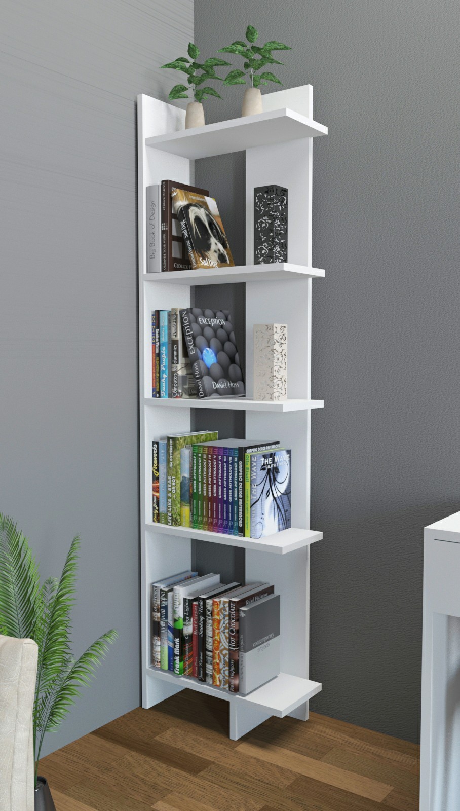 Decorotika Alice 67 Tall 5 Tier Corner Unit Accent Bookcase - All-White
