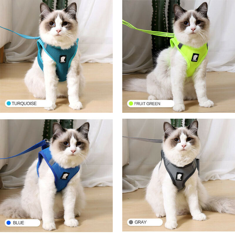 Adorable Safety Mesh Adjustable Reflective Cat Vest Harness NEW