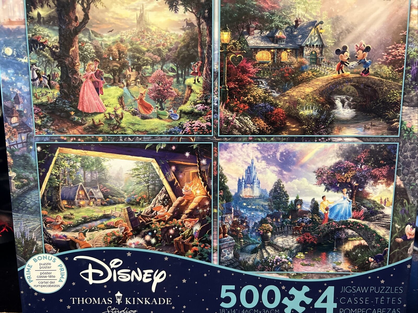 Thomas Kinkade Disney 4 in 1 Jigsaw Puzzle 500 piece Aurora Cinderella