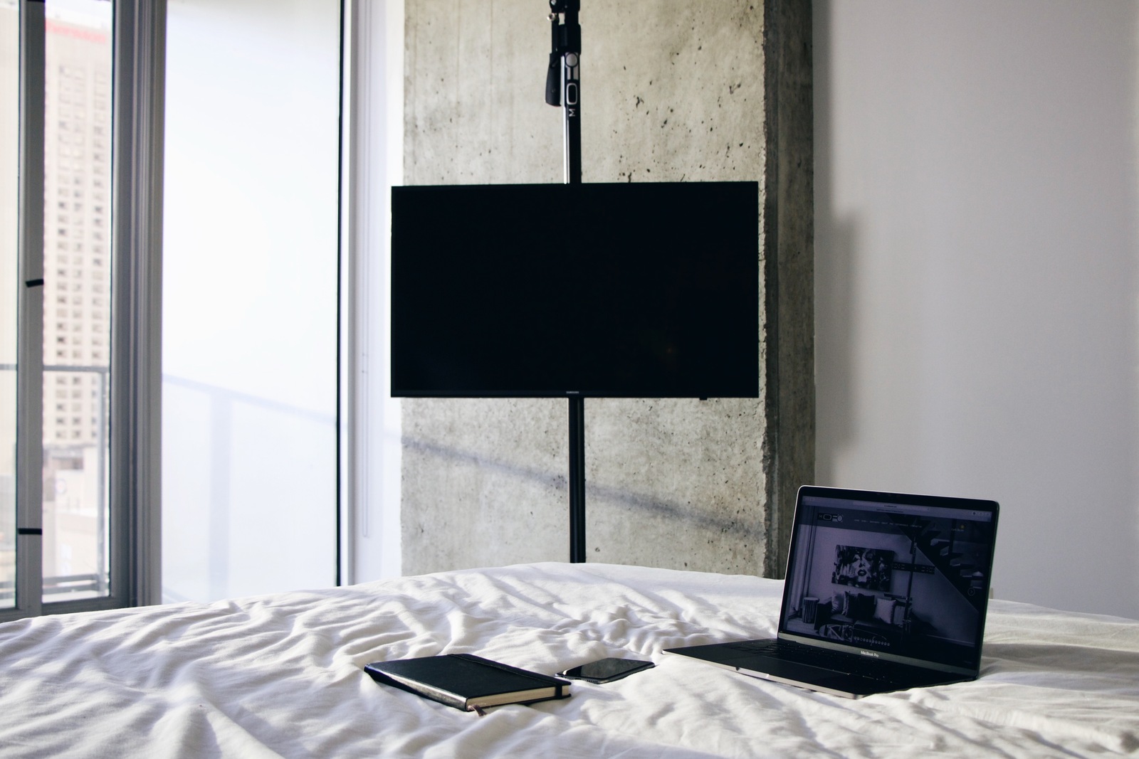 MOFO Pole Modern TV Stand. No tools! Entertainment Units, TV Stands