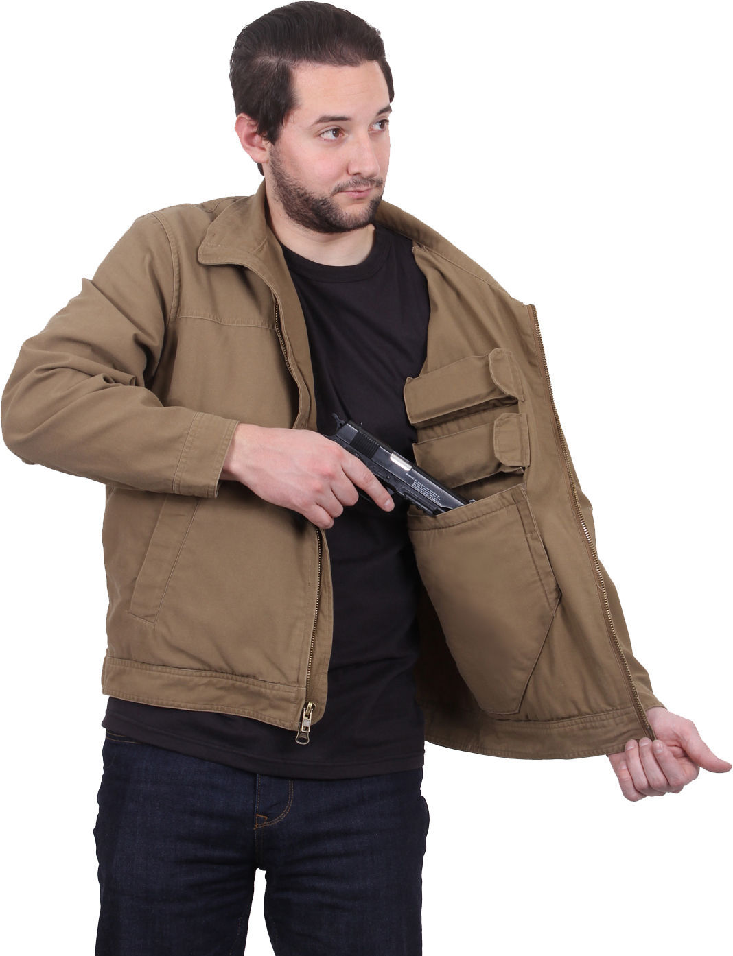 Tactical Concealed Carry Lightweight Jacket Ambidextrous CCW Solid Coat