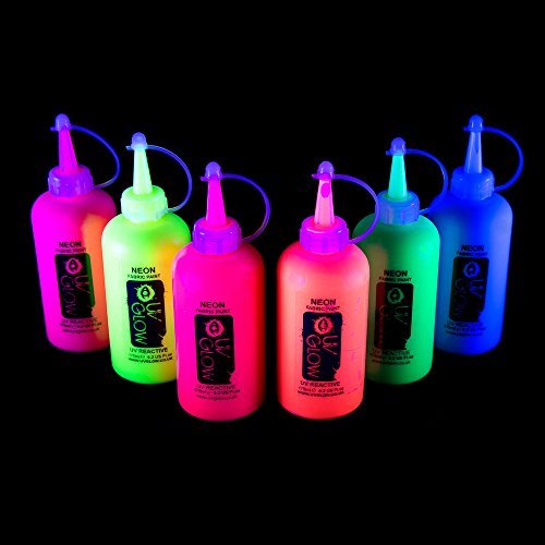 UV Glow Blacklight Neon Fabric Paint 6.2oz Set of 6 Acrylic Paint