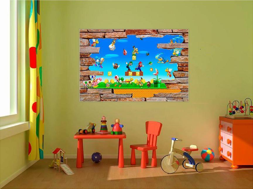 Super Smash Bros Mario Characters 3D Window Rock Decal Wall Sticker Art Mural d Decals