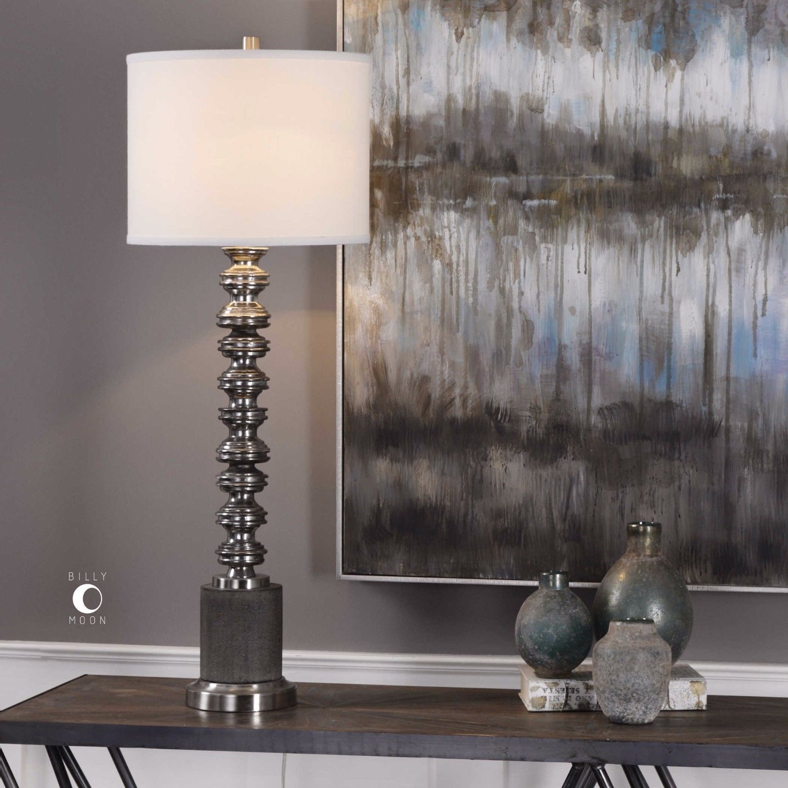 LAUZON 36" BRUSHED SILVER METAL ACCENT TABLE BUFFET LAMP CONCRETE BASE UTTERMOST Lamps