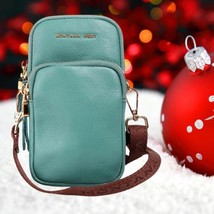 Montana West Genuine Leather Cellphone Crossbody Bag Turquoise NEW image 1