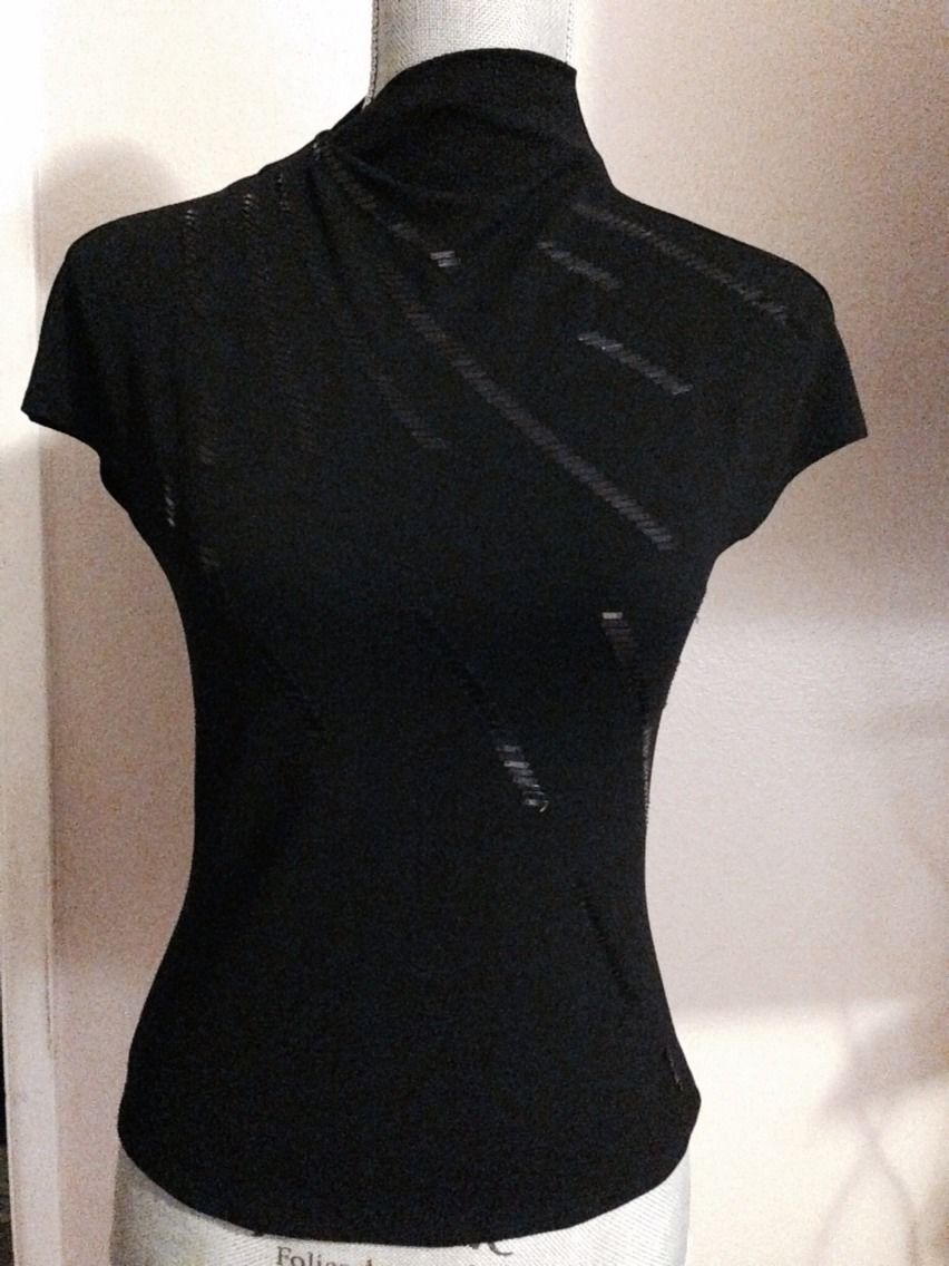 $995 Donna Karan  signature collection label stretch Black rayon sequin blouse M - $215.18