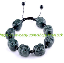 Free Shipping --- good luck hand-carved Buddha head ink jade charm bracelet yoga - $33.99
