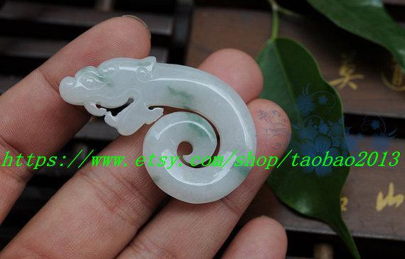 Natural green jadeite jade , hand-carved ancient Chinese dragon pendant - $23.99