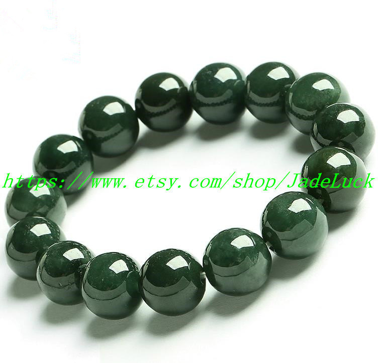 Handmade 12mm Green 100% Natural A JADE Jadeite Bead beads Necklace 18'' AAA