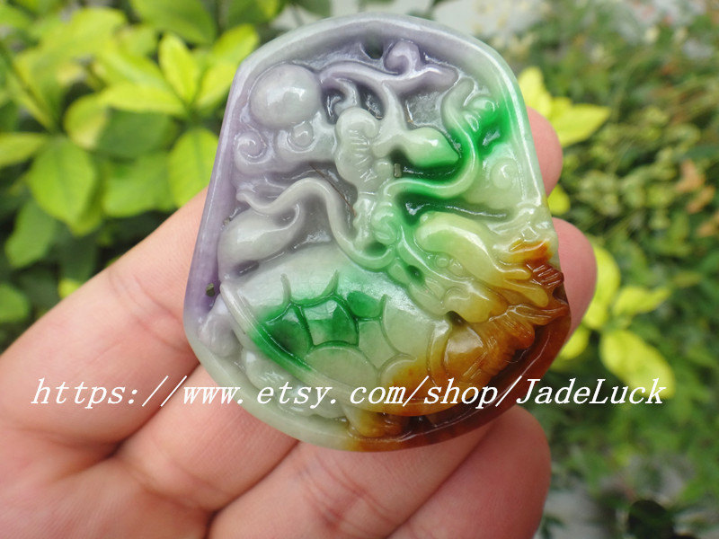 Primary image for Unique AAA grade natural jade Ssangyong / pendant / green / yellow / purple / tr