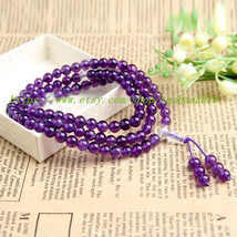 NATURAL Amethyst / pure Dark Purple Meditation Yoga 108 Prayer Beads cha... - $66.89
