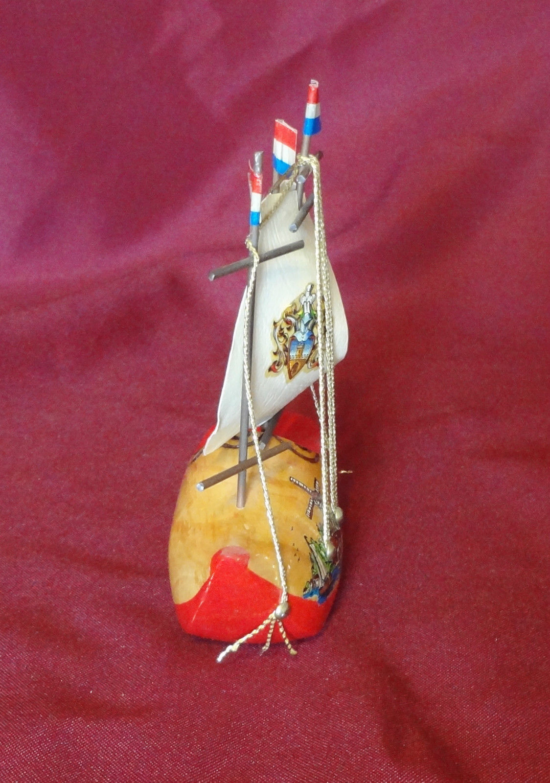 Vintage Netherlands Holland Dutch Wooden Shoe Sailboat 