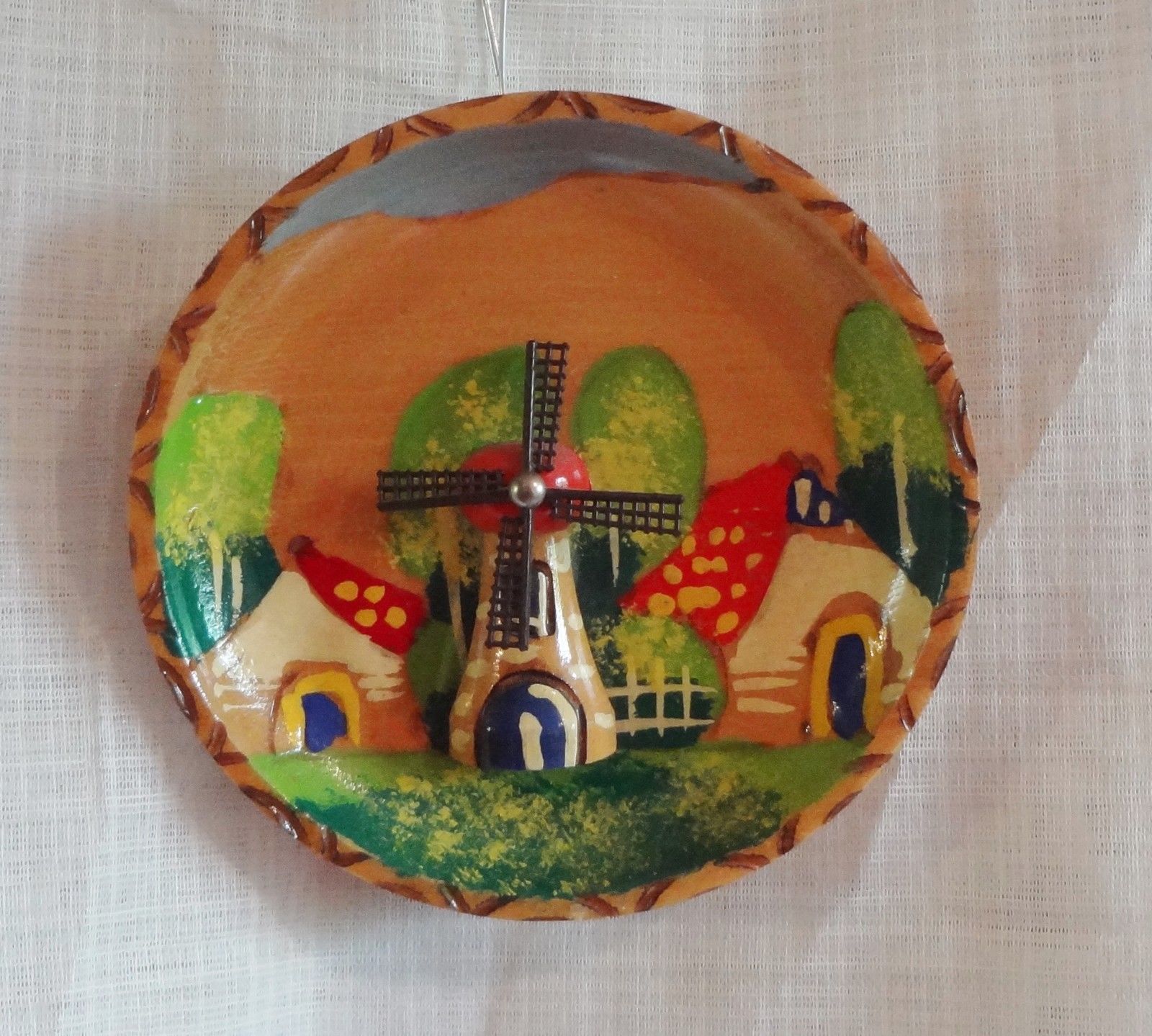 Netherlands Holland Dutch Solid Wood Windmill Plate Wall Plaque
