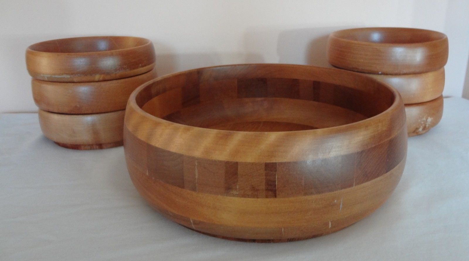 7 Piece Baribocraft Salad Wood Wooden Bowl Set Maple Canada Vintage Bowls