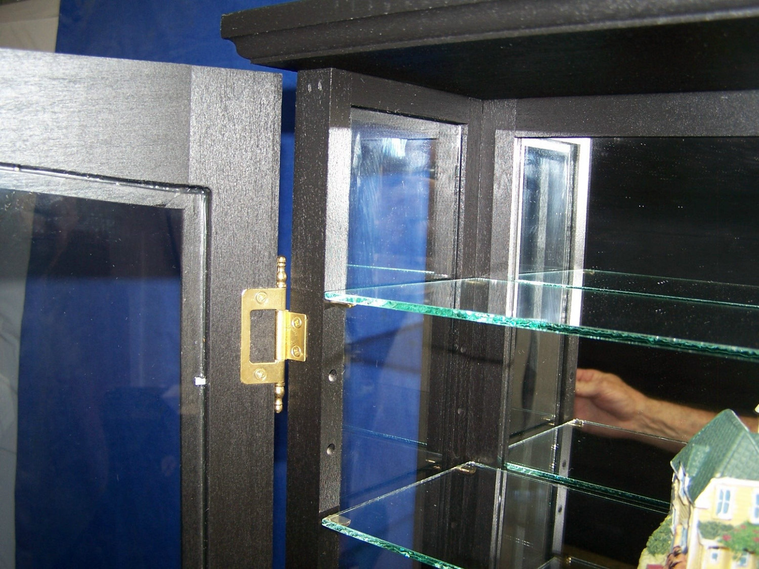 Black Wall Hanging Curio Mirror BackGlass Shelves Home Office