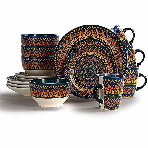 16Piece Vibrant Ceramic Dinnerware Set,Spanish/Mexican Floral Design