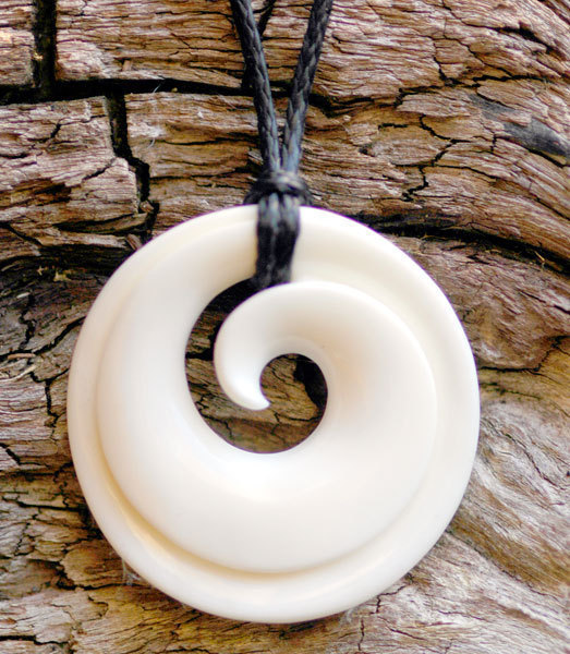 Hand Carved Maori Koru Bone Carving Pendant Other