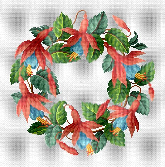 Download Cross Stitch Pattern PDF Vintage Floral Wreath Fuchsia in ...