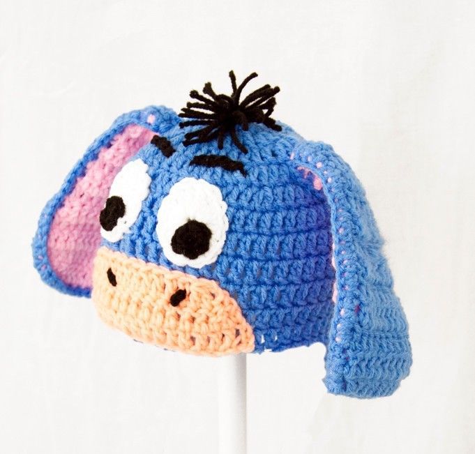 Eeyore Hat Winnie the Pooh Disney, Blue, Knit / Crochet Beanie baby
