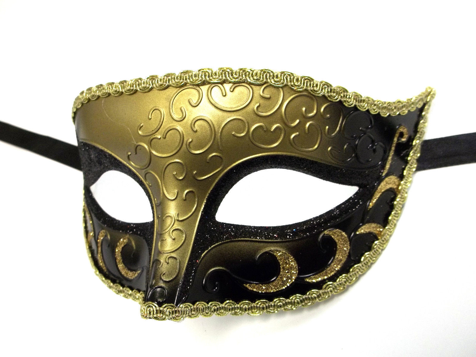 Black Gold Elegant Crescent Glitter Venetian half Jester Masquerade ...