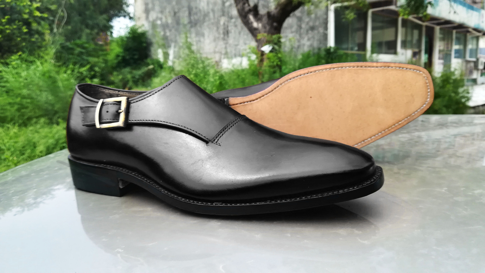 NEW Handmade men's black monk shoes, Formal Shoes men's leather black shoes