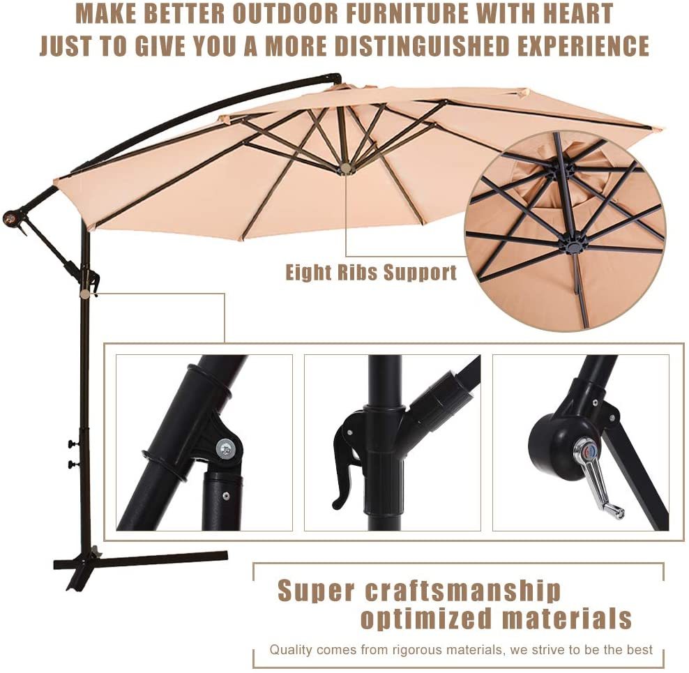 10’ Offset Patio Umbrella Outdoor Market Tilt Cantilever Hanging