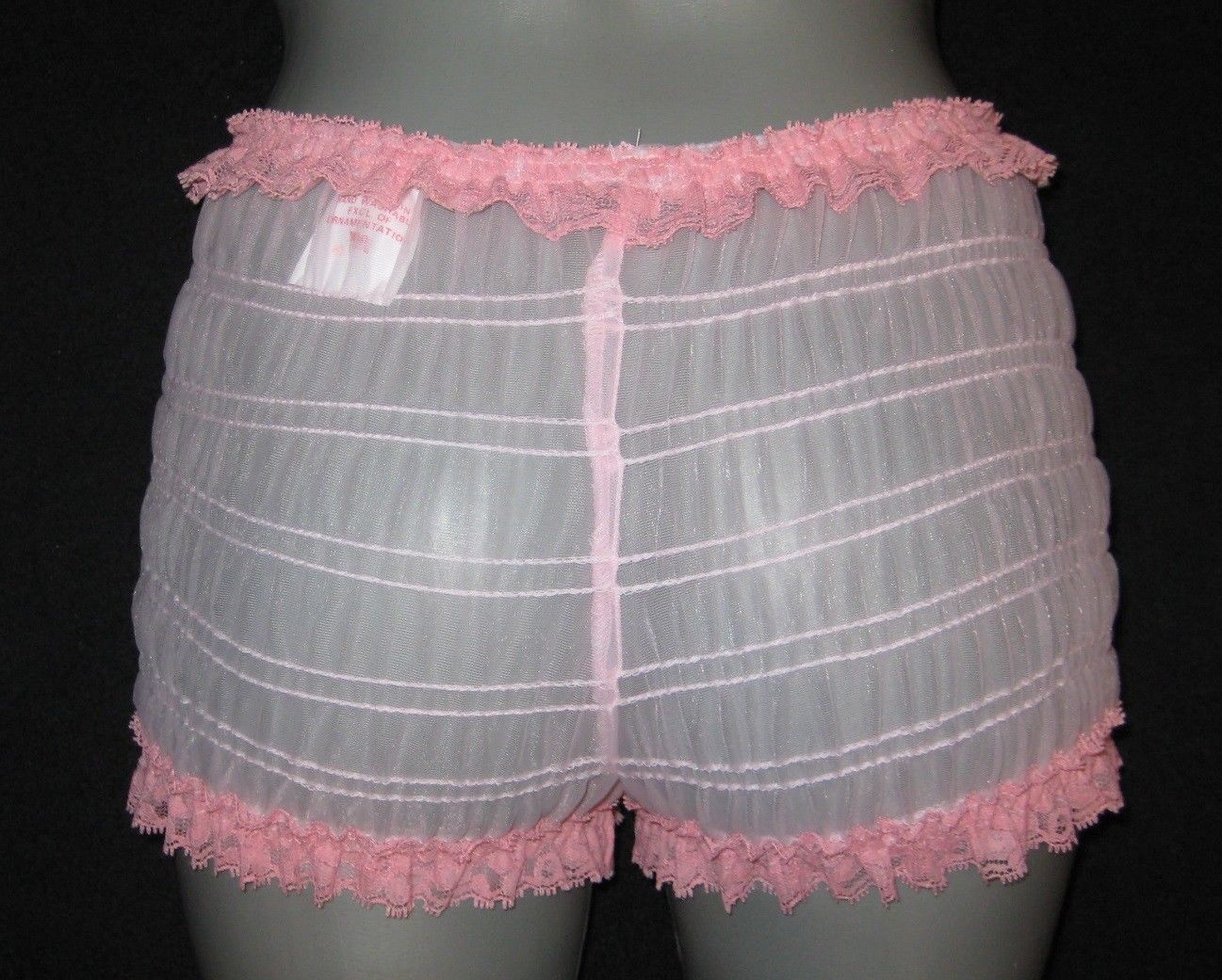 MEN LADIES SHEEER PINK CHIFFON RUFFLE PANTIES PETTIPANTS W-35 IN - Panties