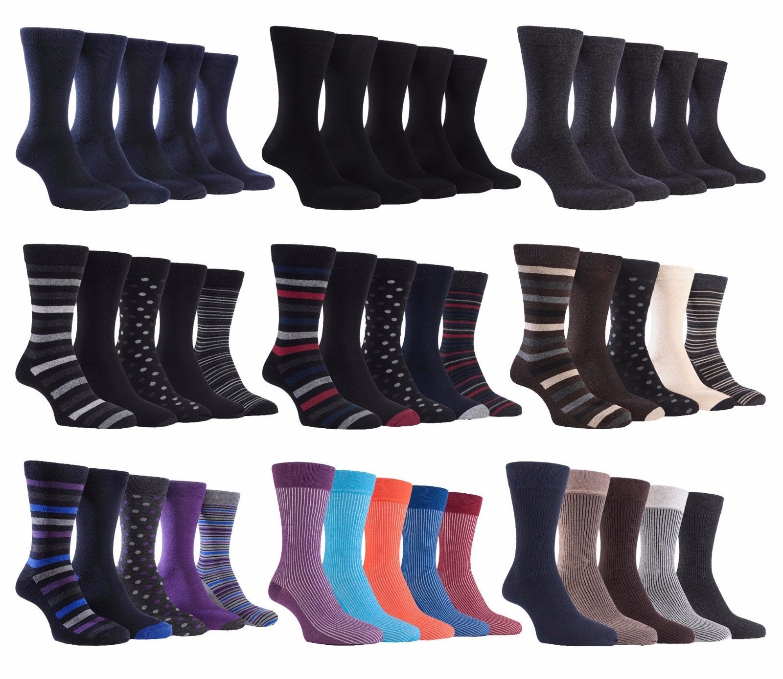 Farah - 5 Pack Mens Thin Soft Top Patterned Colorful Cotton Casual Dress Socks