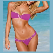 Tanning Beach Bikini Criss Cross Bandeau w/ Strappy Bottoms Five Bright Colors image 4