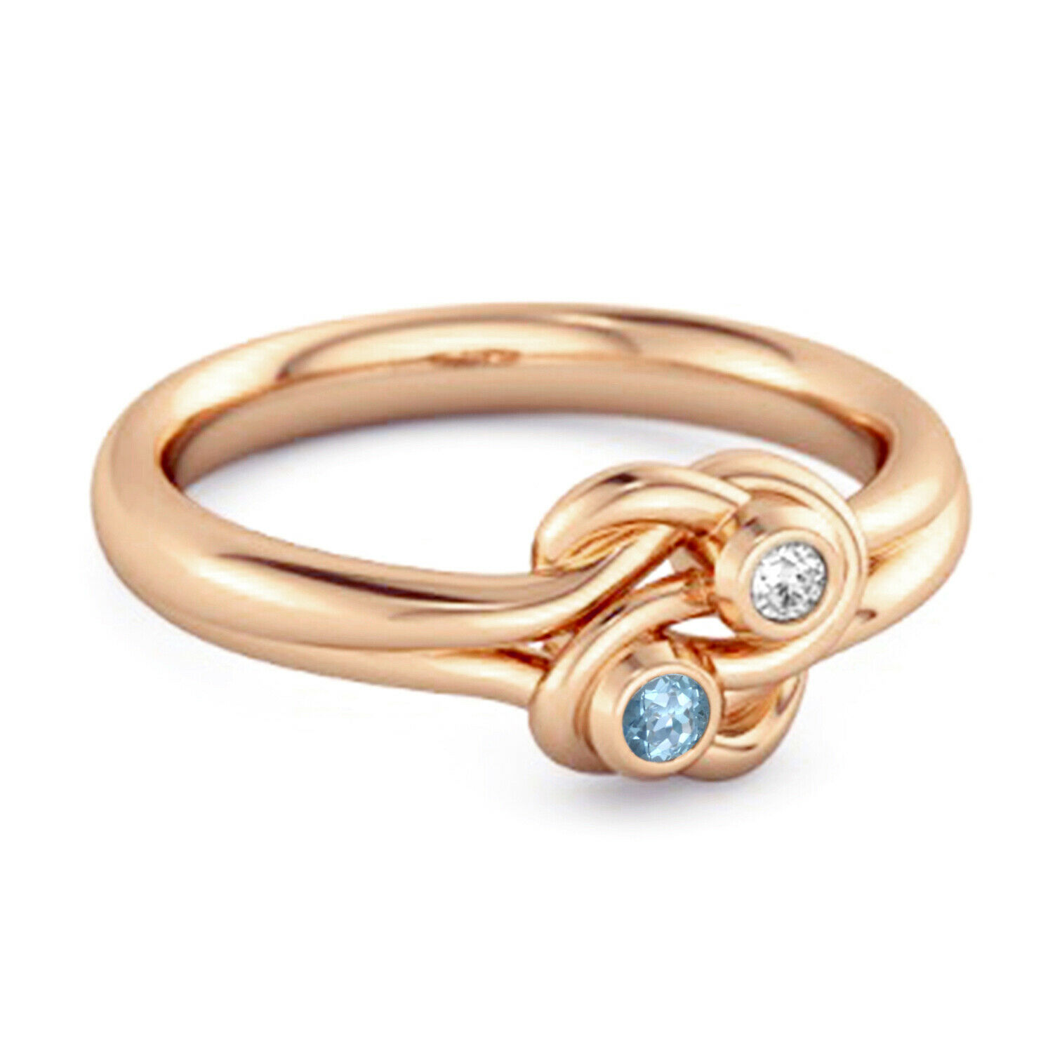 Love Knot 0.02 Ctw Swiss Blue Topaz Gemstone 9K Rose Gold Commitment Ring
