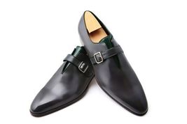 Handmade Men's Black Leather Monk Strap Shoes image 3