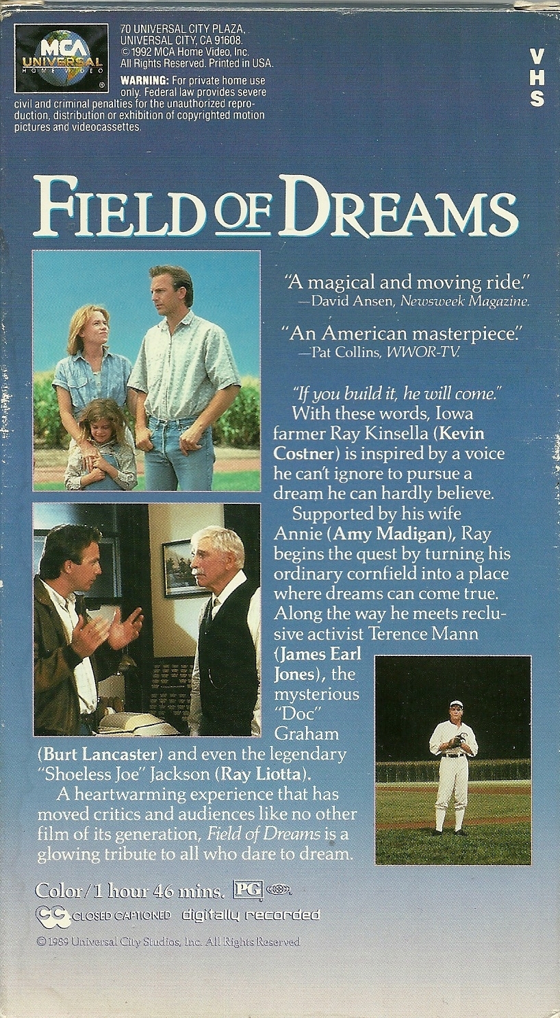 Field Of Dreams VHS Kevin Costner James Earl Jones Amy Madigan Burt