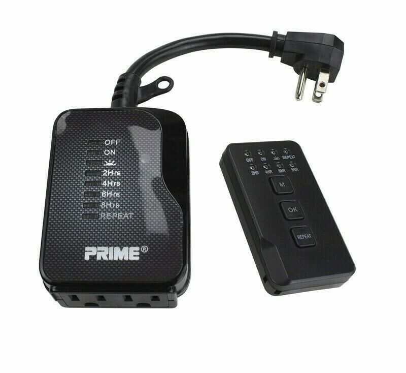 Prime Outdoor 24 Hour Timer With Remote Black Programmable 2 Outlets 7 Modes
