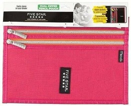 Mead Five Star Pink Dual Zipper 3 Anneau Binder Pencil Pouch School Supplies NEW