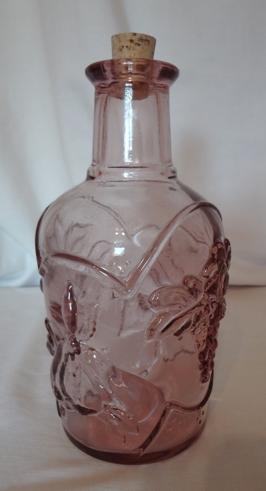 Pink Glass Decanter Bottle Fruit Cherry Pear Apple Grape Design